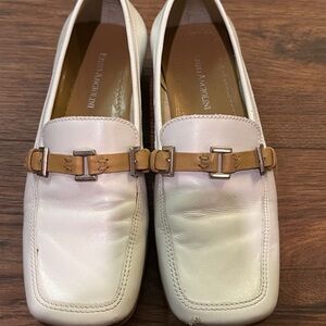 Enzo Angiolini White Leather Loafers with Tan Buckles